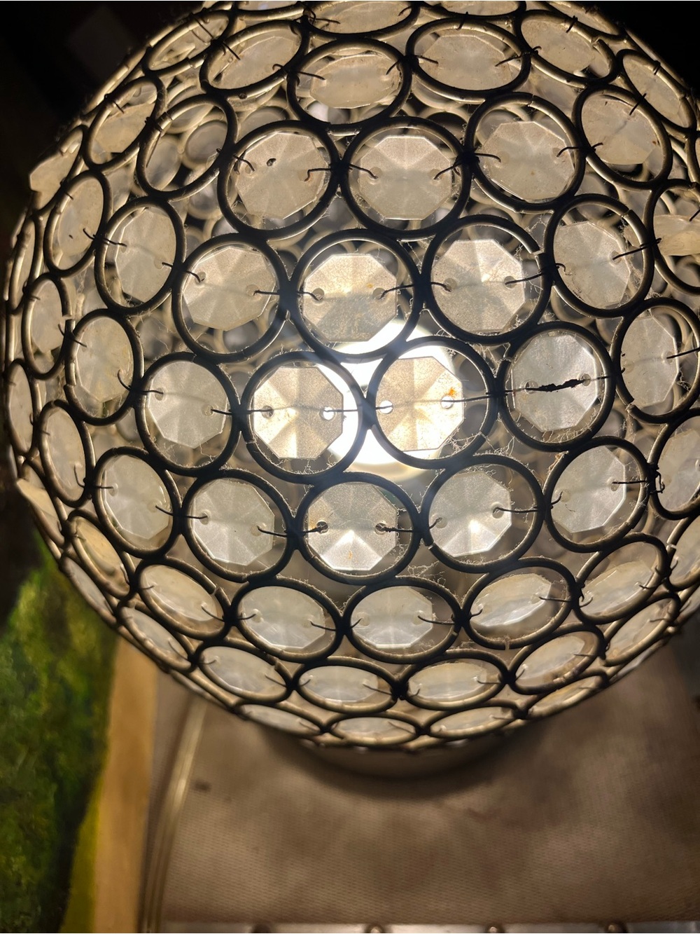 Round Crystal Orb Lantern Pendant - White and Tan